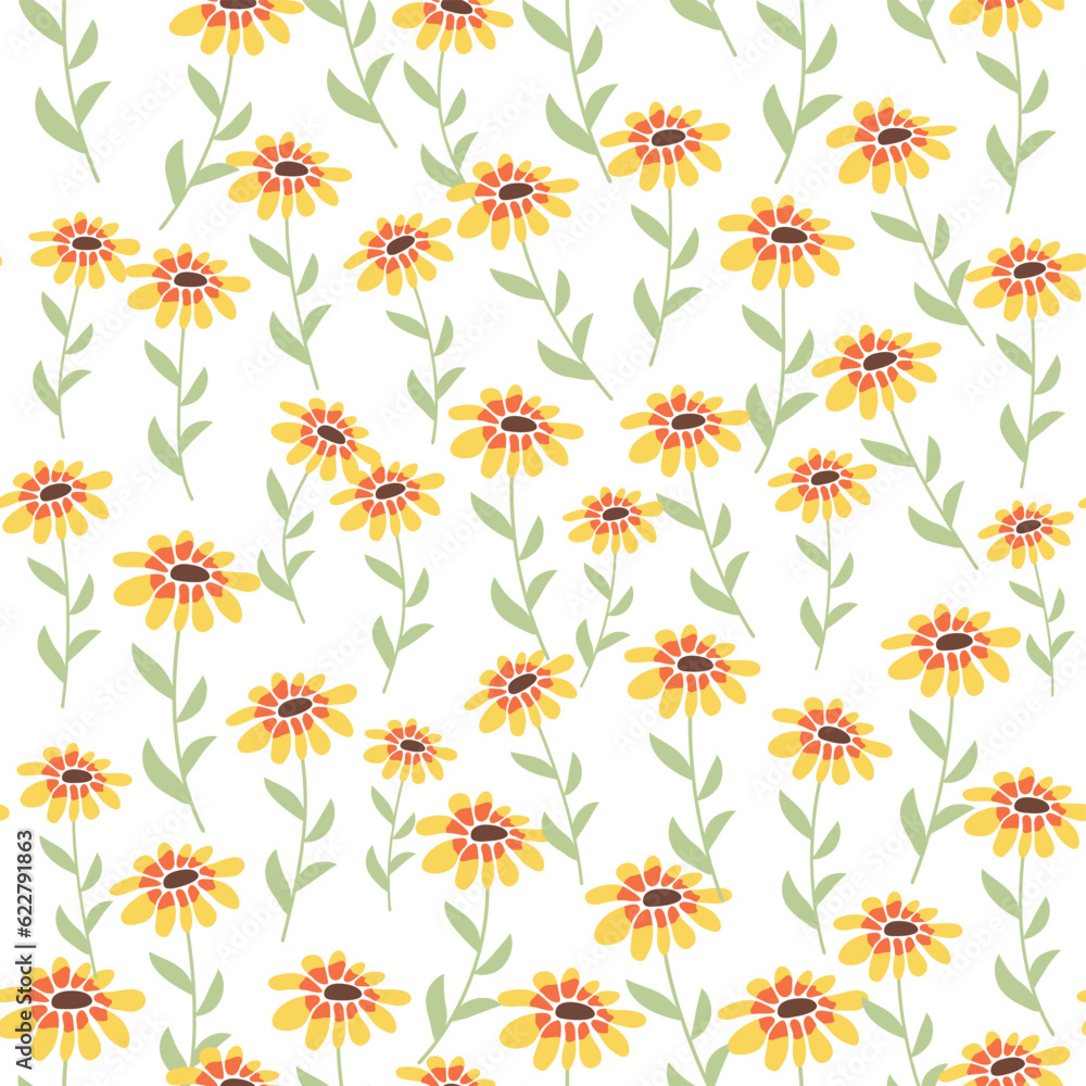 Garden rudbeckia flower seamless pattern. Beautiful yellow flower, symbol of the sun Garden rudbeckia flower seamless pattern. Beautiful yellow flower, symbol of the sun