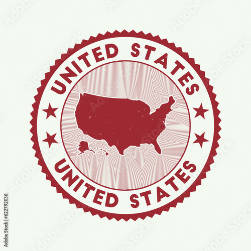 USA emblem. Country round stamp with shape of USA, isolines and round text. Amazing badge. Charming vector illustration.