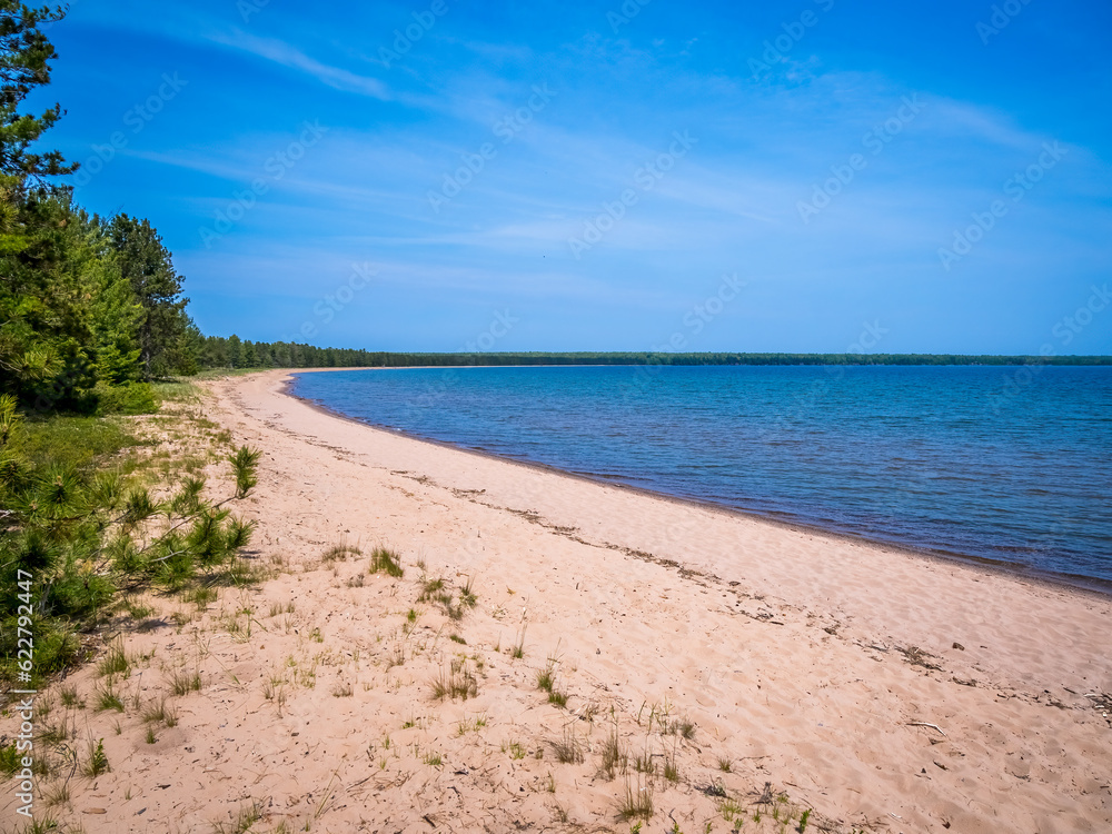 Lake Superior beach in Big Bay State Park on Madeline Island in the Apostle Islands National Lakeshore in Wisconsin USA Lake Superior beach in Big Bay State Park on Madeline Island in the Apostle Islands National Lakeshore in Wisconsin USA