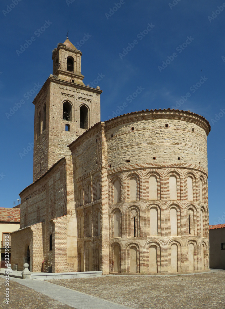 Church of Santa Maria. Arevalo. Spain. Mudejar art (12 century).
View of the bell tower and the apse decorated with blind arches.