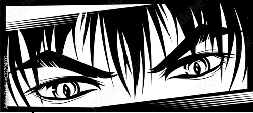 Furious look of a man in manga and anime style.