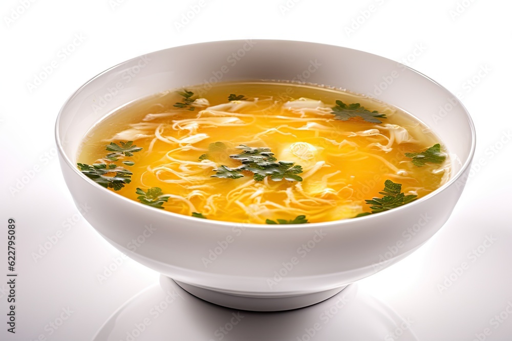 Egg Soup, Chicken Eggs Soup Bowl, Abstract Generative AI Illustration