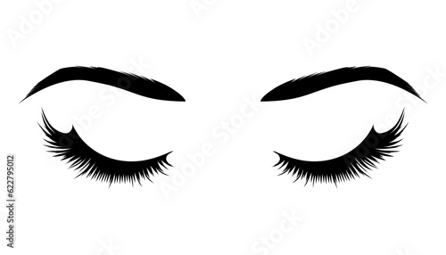 Realistic female closed eyes with eyebrows and long eyelashes.