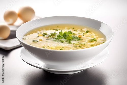 Egg Soup, Chicken Eggs Soup Bowl, Abstract Generative AI Illustration