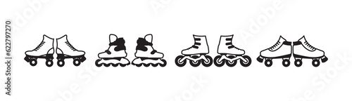 Simple set of rollerskate icon vector, Modern icon of Inline skate, rollerskates icon isolated sign symbol vector illustration, roller skates of high quality black and white style vector icons