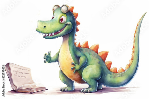 Cute dinosaur going Back to school, illustration,  Post processed AI generated image