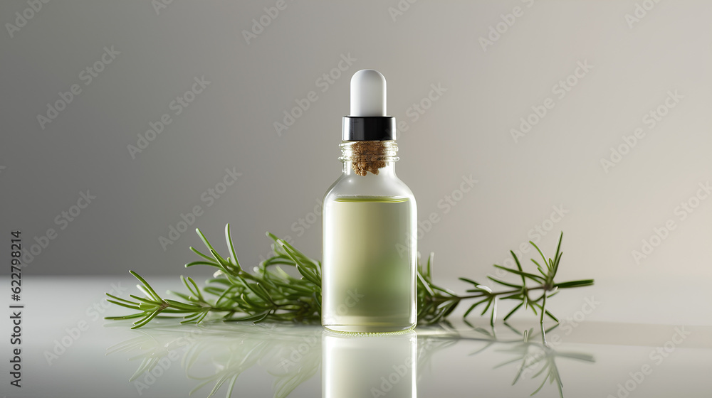 Organic cosmetics and oils with extracts of rosemary herbs. Generative AI. - obrazy, fototapety, plakaty 
