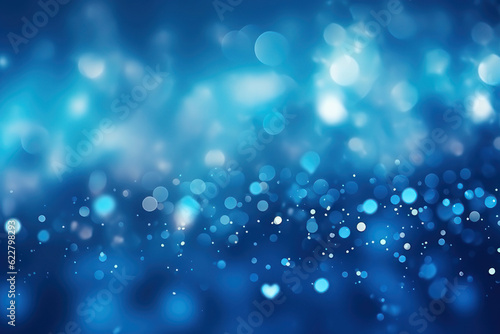 Abstract blue background with bokeh and sparkles, festive backdrop. AI generative.
