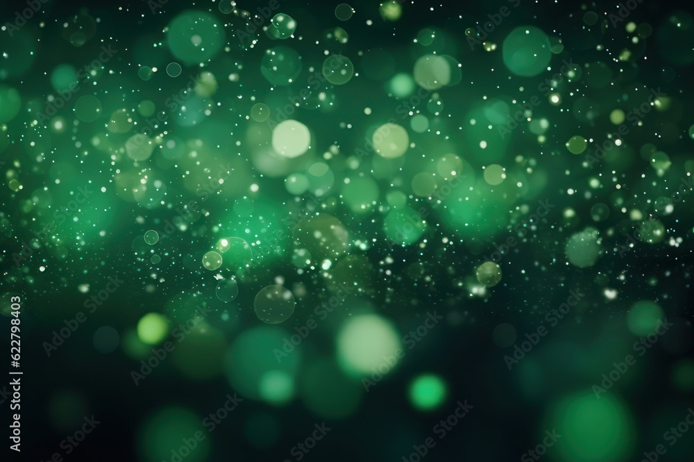 Abstract green background with bokeh and sparkles, holiday. AI generative.