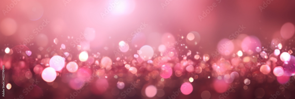 Banner, abstract pink background with bokeh and sparkles. AI generative.