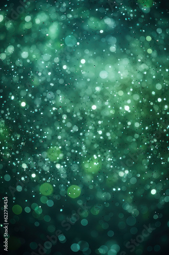 Vertical abstract green background with bokeh and sparkles, holiday. AI generative.