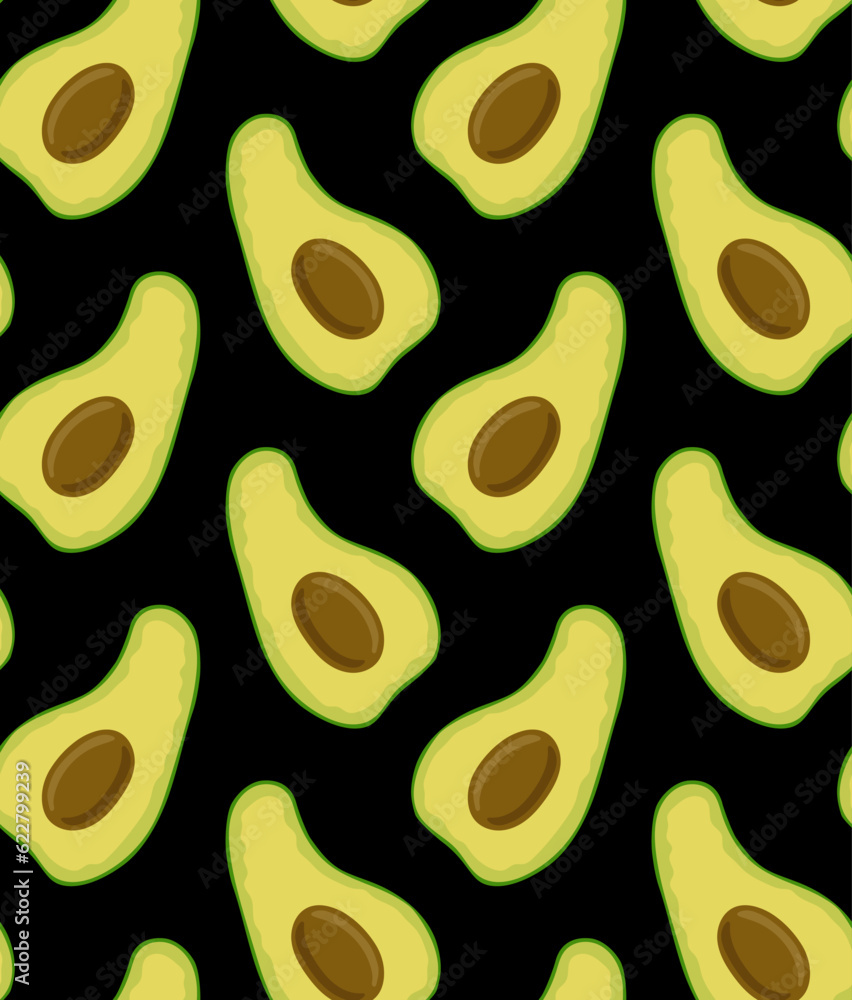 BLACK VECTOR SEAMLESS BACKGROUND WITH AVOCADO SLICES IN POP ART STYLE BLACK VECTOR SEAMLESS BACKGROUND WITH AVOCADO SLICES IN POP ART STYLE