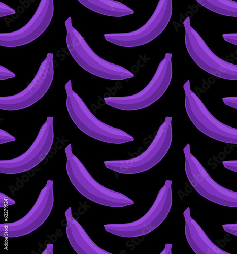 BLACK VECTOR SEAMLESS BACKGROUND WITH BRIGHT PURPLE BANANAS IN POP ART STYLE