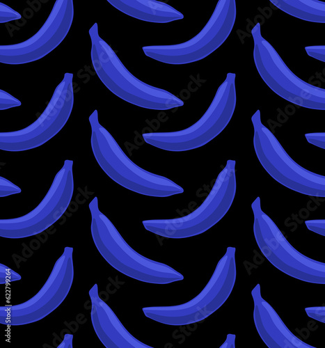 BLACK VECTOR SEAMLESS BACKGROUND WITH BRIGHT BLUE BANANAS IN POP ART STYLE