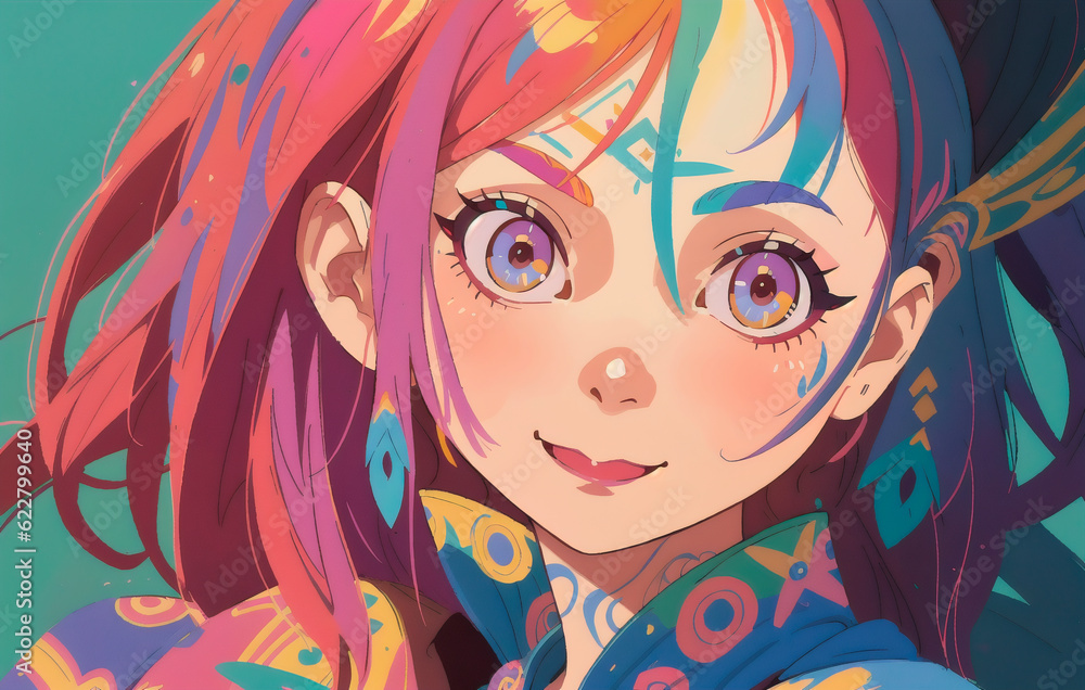 Beautiful girl with futuristic hairstyle and bright makeup. Generative AI Beautiful girl with futuristic hairstyle and bright makeup. Generative AI