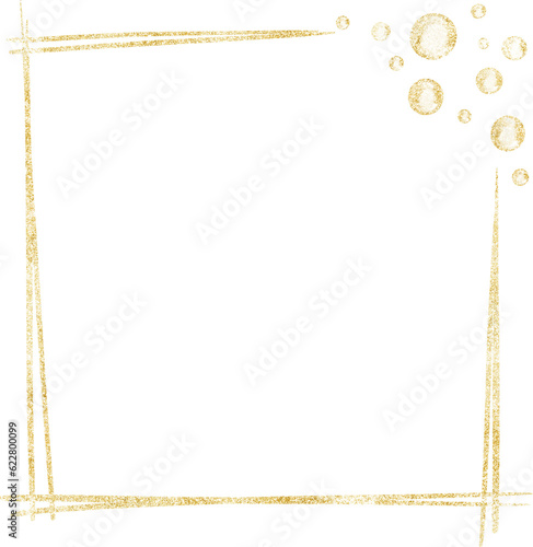 Golden frame with soap bubbles, hand drawn doodle style