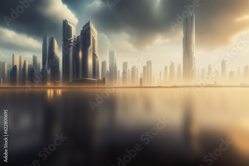 Futuristic urban skyline Fictional City Skyline  