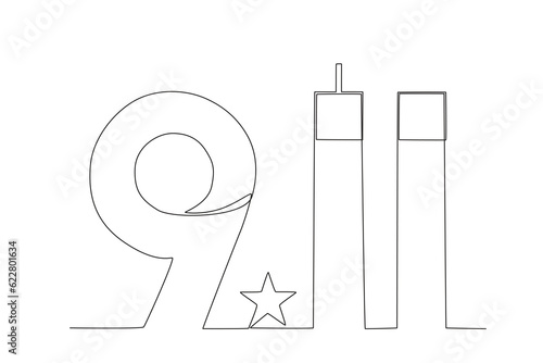 A memorial of 911 in America. 911 one-line drawing