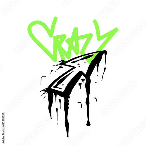 Modern graffiti with the inscription Crazy and arrow. Marker, spray. Vector illustration for printing on fabric, logo.