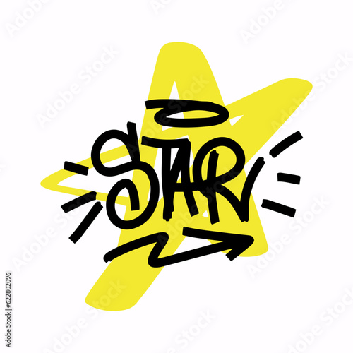 Modern graffiti with the inscription Star. Marker, spray. Vector illustration for printing on fabric, logo.