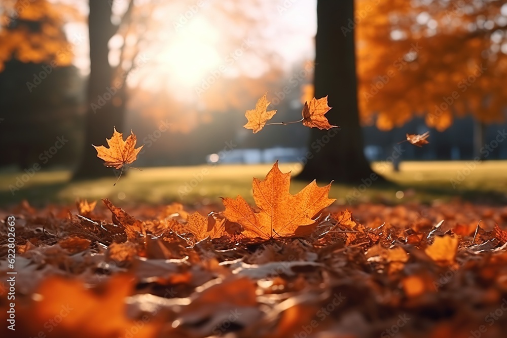 falling maple leaves in autumn park. falling maple leaves in autumn park.