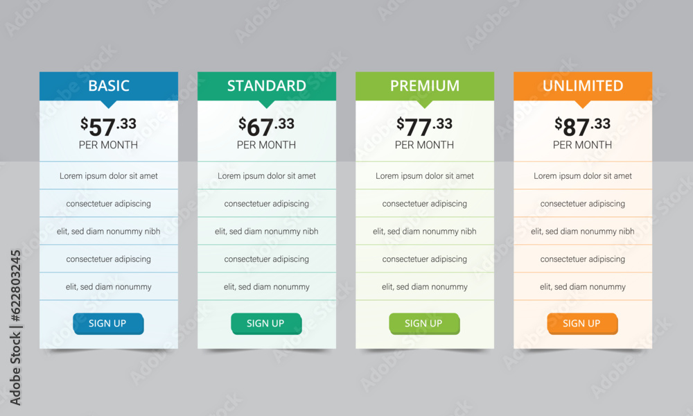Price Tables template design Layout