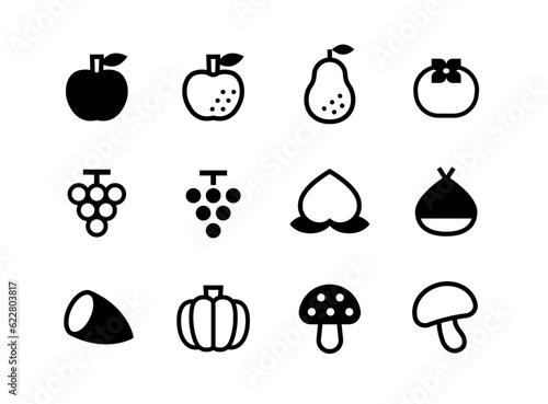 秋の果物と野菜のベクターアイコンセット