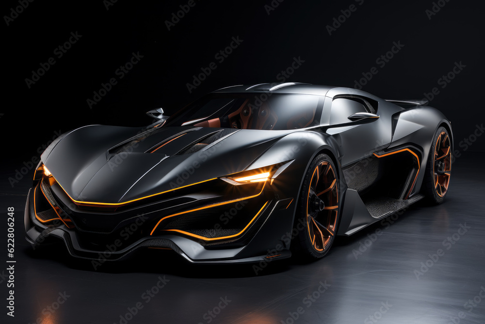 Futuristic concept car on a black background, expensive exclusive sports auto, AI Generated Futuristic concept car on a black background, expensive exclusive sports auto, AI Generated