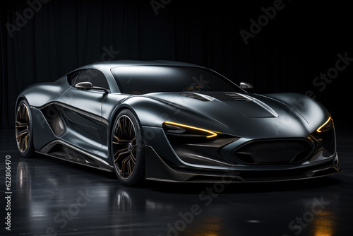 Futuristic concept car on a black background, expensive exclusive sports auto, AI Generated © staras