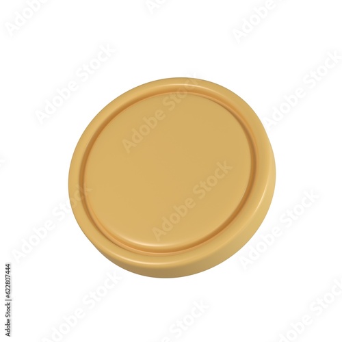 3D coin icon isolated on white background. Symbol of gold and wealth. 3D coin empty Golden Money Sign. Growth, Income, Savings, Investment. 3D rendering illustration. Minimal cartoon style.
