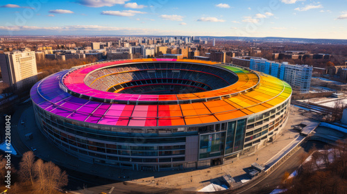 Aerial Splendor: Drone View of LGBT Sports Stadium for 2023 Gay Games Concept Banner