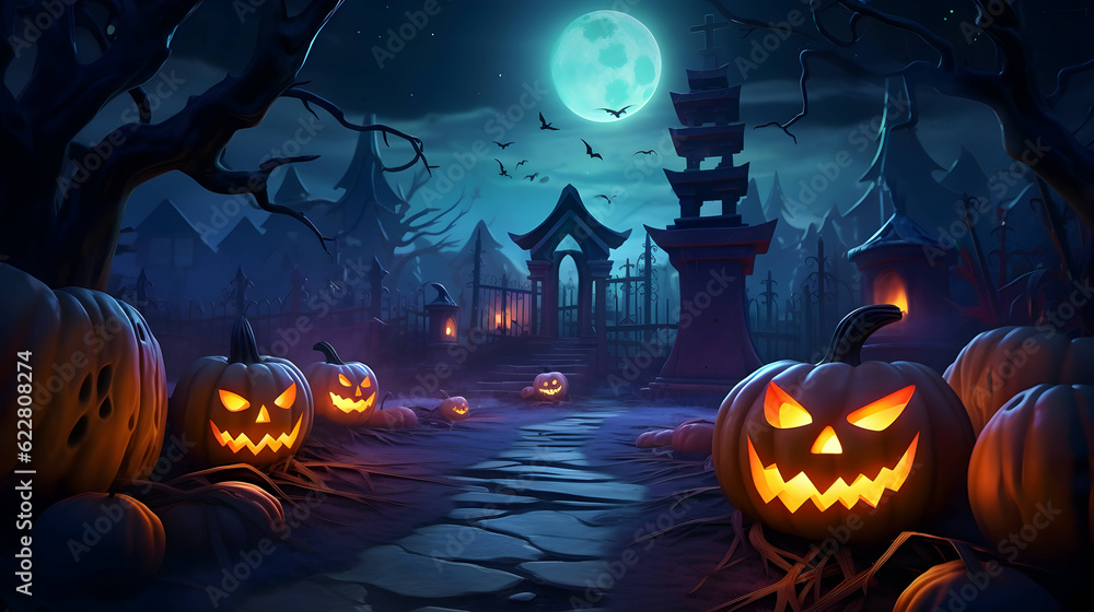 Halloween spooky night background. AI generated image Halloween spooky night background. AI generated image