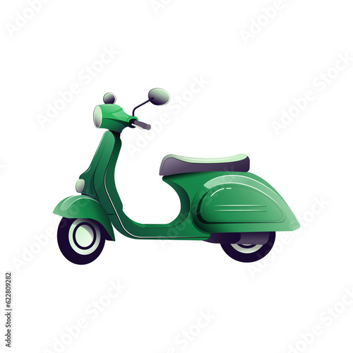 Green Motorcycle. Concept of ecology and vehicles. Vector illustration, isolated on white background.