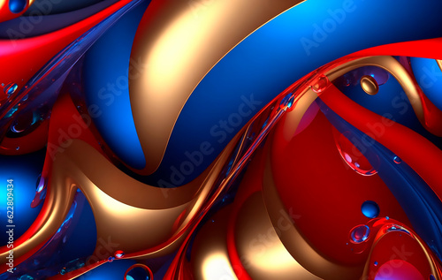 Mysterious, abstract, fantastic background gold, red, blue colors