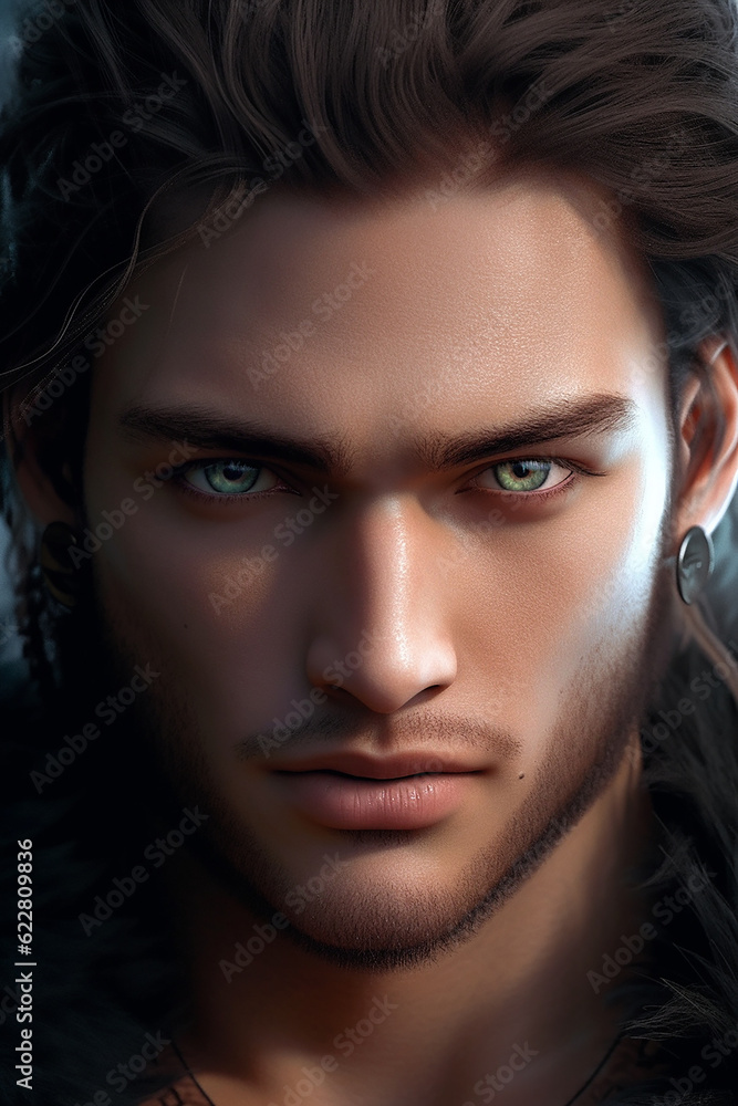 Handsome male face, fantasy and realism style, Generative AI Handsome male face, fantasy and realism style, Generative AI