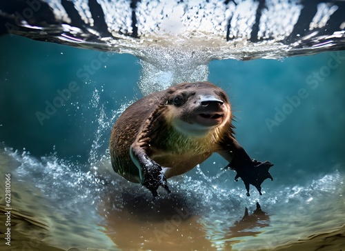 Platypus swimming underwater-Generative AI