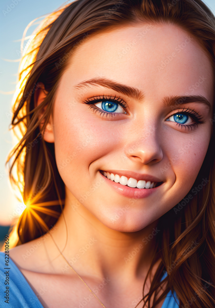 Portrait of a beautiful young woman in the sunset. Generative AI Portrait of a beautiful young woman in the sunset. Generative AI