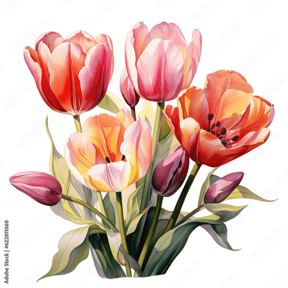 PNG flower tulips in watercolor style, isolated transparent background, generative ai PNG flower tulips in watercolor style, isolated transparent background, generative ai