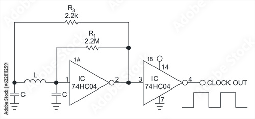 Vector drawing electrical circuit with operational amplifier, capacitor and resistor. Schematic diagram of electronic device.