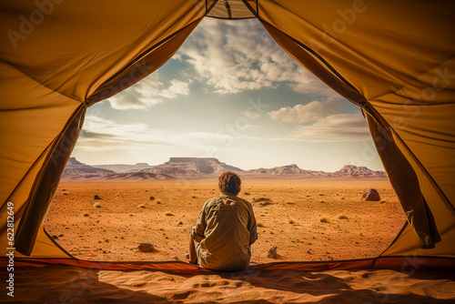 person sitting in tent
