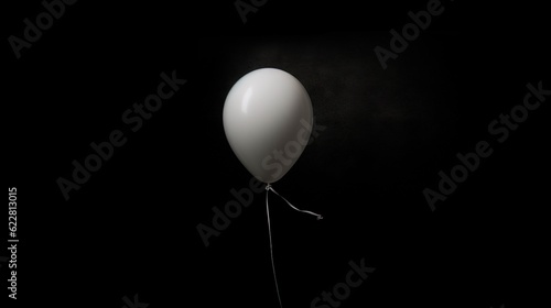  a white balloon with a string attached to it in the dark.  generative ai
