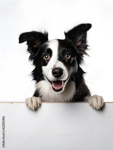 Isolated Border Collie Peeking on white board