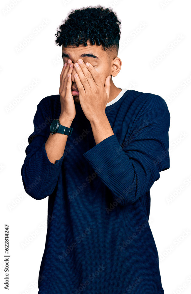 Young african american man wearing casual clothes rubbing eyes for fatigue and headache, sleepy and tired expression. vision problem Young african american man wearing casual clothes rubbing eyes for fatigue and headache, sleepy and tired expression. vision problem
