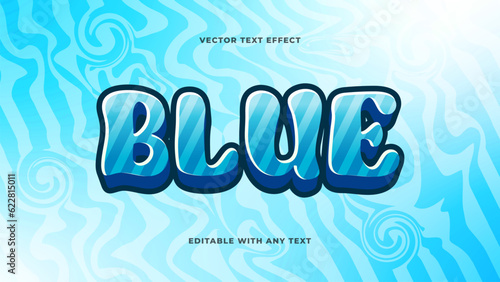 Editable 3D Ocean Blue Text Effect Style. Vector Illustration Template.