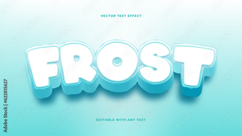 Editable 3D White and Blue Iced Snow Frost Text Effect Style. Vector Illustration Template.