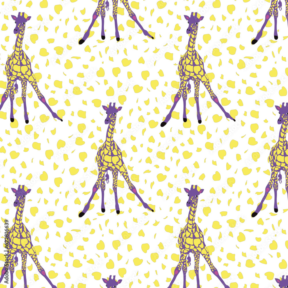 Fototapeta premium Giraffe seamless pattern on a spotted background