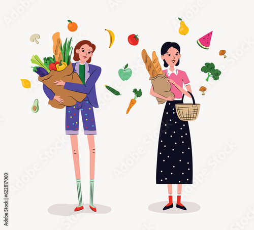 Vector people keeping healthy vegan diet