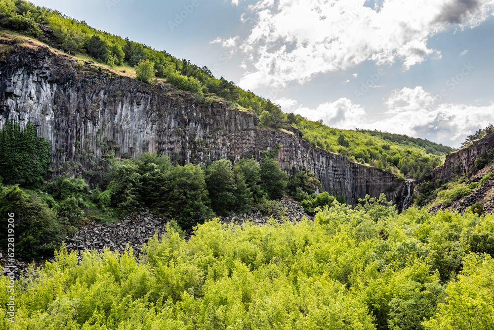 Basalt Rocks in Boyabat District. Sinop, Turkey. Volcanic rock outcrops in the form of columnar basalt located in Sinop. Basalt Rocks Nature Monument.