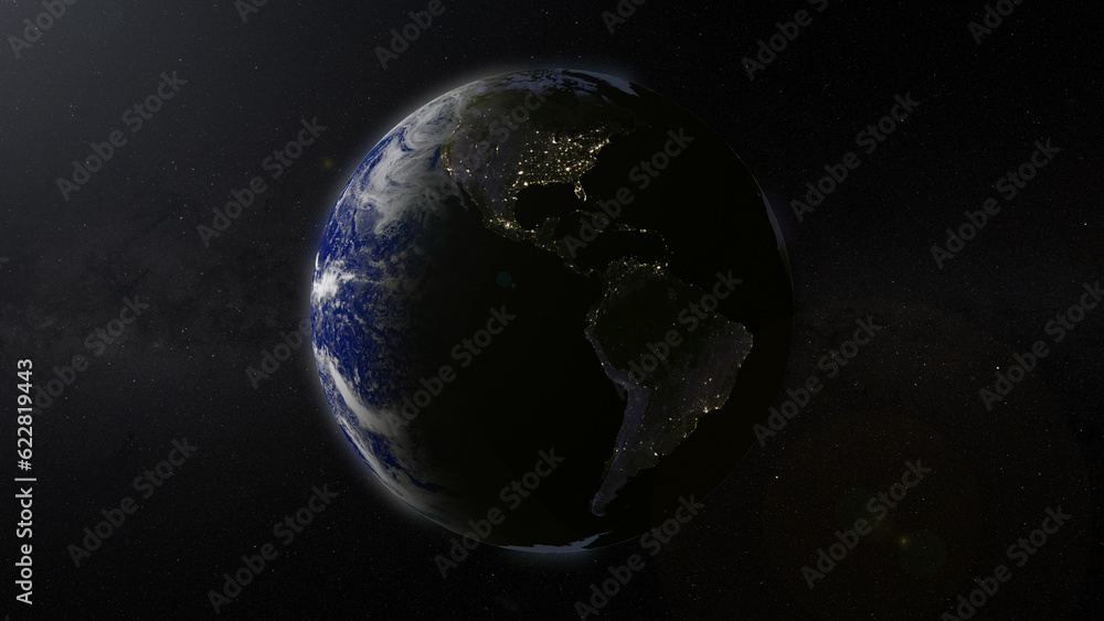 Planet Earth focused on South and North America by night. Illuminated cities on dark side of the Earth. Elements of this image furnished by NASA Planet Earth focused on South and North America by night. Illuminated cities on dark side of the Earth. Elements of this image furnished by NASA
