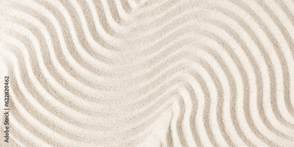 Sand pattern as background. Zen pattern in white sand. Beach sand texture in summer sun. - obrazy, fototapety, plakaty 